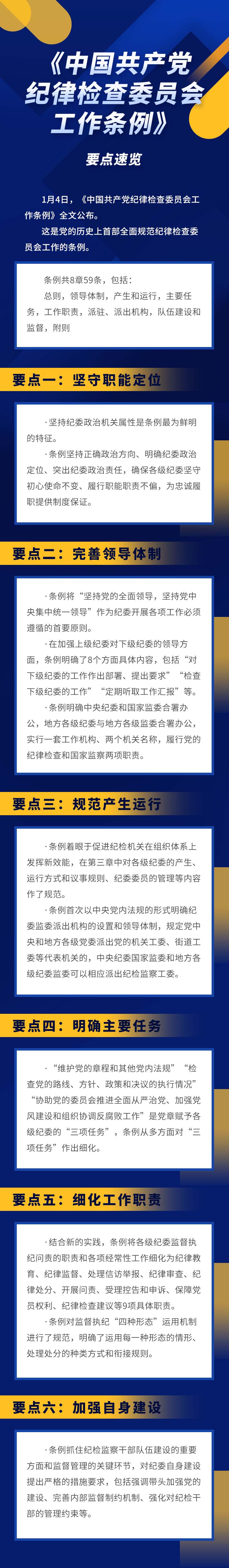 《中国共产党纪律检查委员会工作条例》要点速览